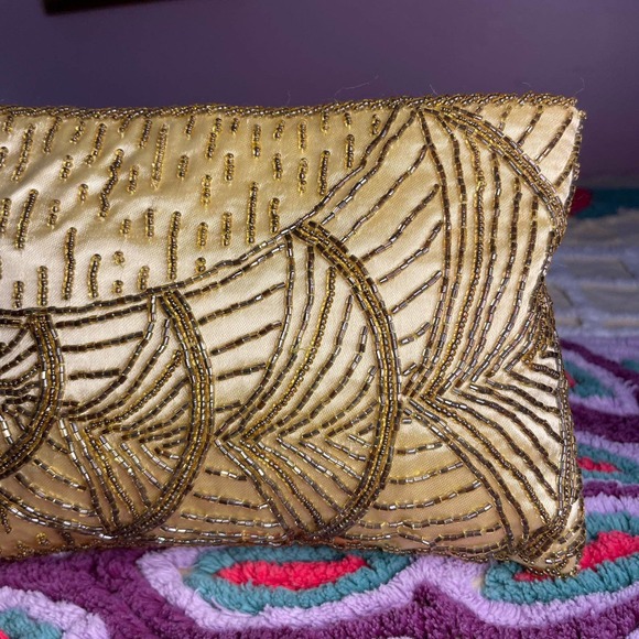 Vintage yellow magid hand bag glamour sparkle beaded design fancy pretty - Picture 2 of 12